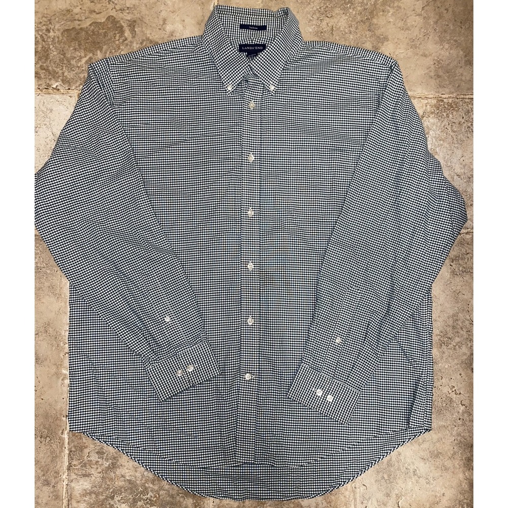 Land's End Green‎ check long sleeve  Button Down XL 17/17 1/2